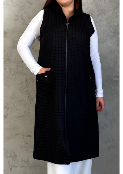 Kadın Kapitone Fermuarlı Uzun Yelek 7545