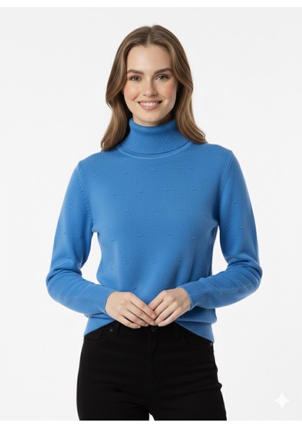 Kadın Ponpon Desenli Yarım Balıkçı Triko Kazak 5200