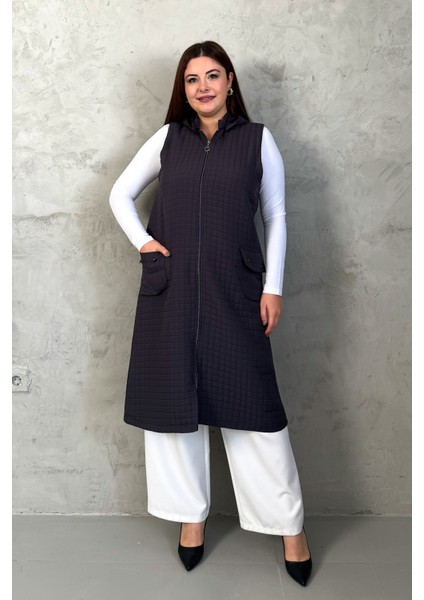 Kadın Kapitone Fermuarlı Uzun Yelek 7545