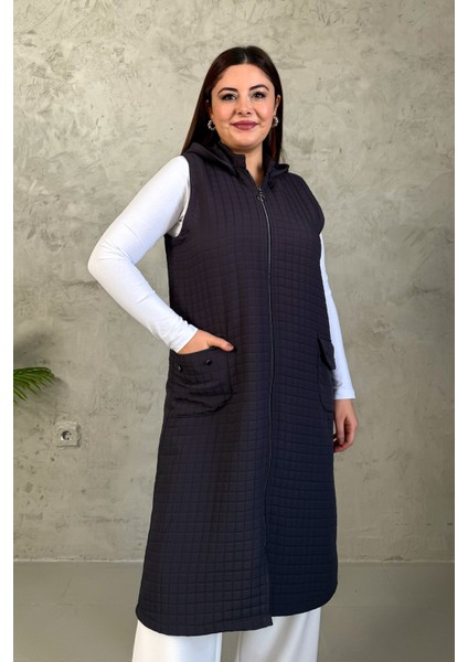 Kadın Kapitone Fermuarlı Uzun Yelek 7545 modelleri