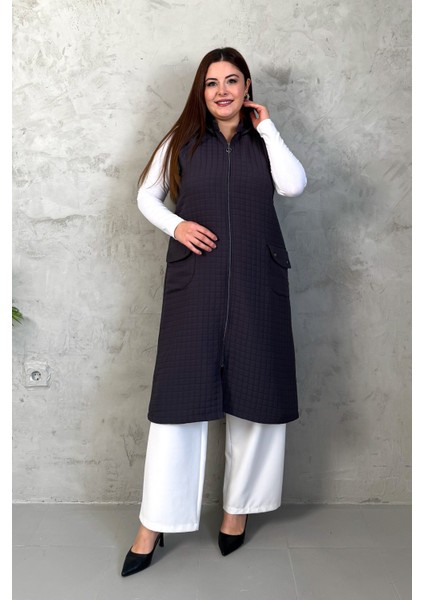 Kadın Kapitone Fermuarlı Uzun Yelek 7545