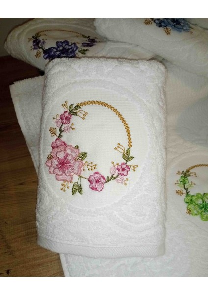 %100 Pamuklu Jakarlı 3D Nakışlı 6 Renk Çeyizlik Lüx El ve Yüz Havlusu Kutulu Set fiyatları