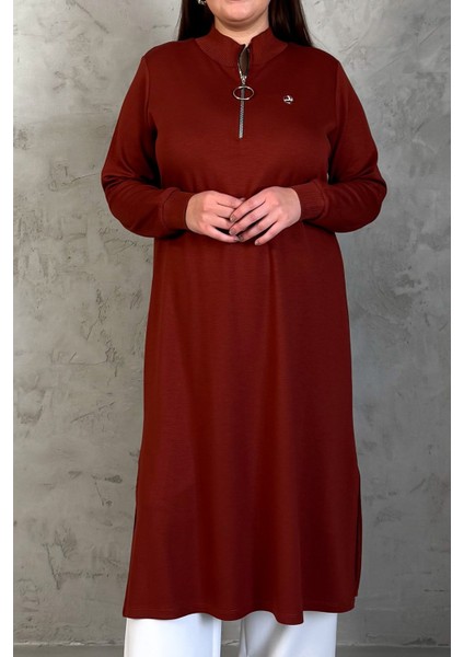 Kadın Yaka Fermuarlı Modal Uzun Tunik 7561