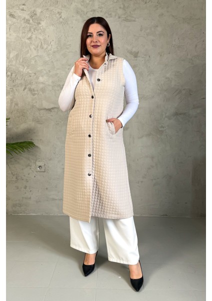 Kadın Kapitone Fermuarlı Uzun Yelek 7545