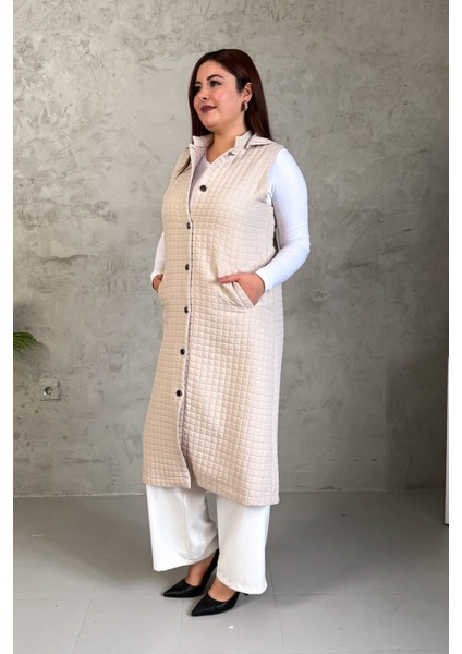 Kadın Kapitone Fermuarlı Uzun Yelek 7545 fiyatları