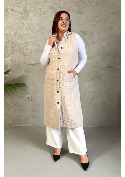 Kadın Kapitone Fermuarlı Uzun Yelek 7545 modelleri