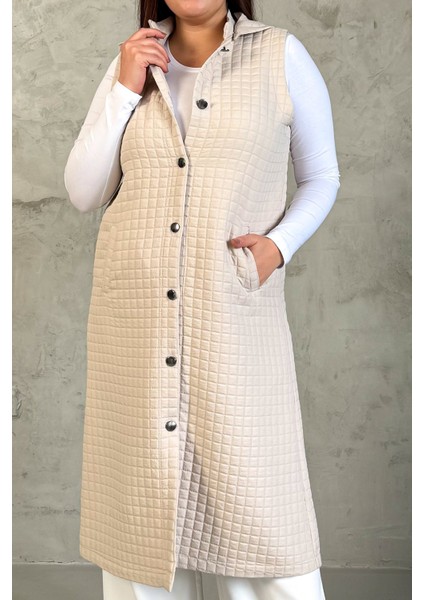 Kadın Kapitone Fermuarlı Uzun Yelek 7545 indirimleri