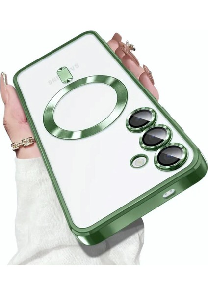 Samsung Galaxy A36 Kılıf Magsafe Manyetik Kablosuz Şarj Destekli Şeffaf Parlak Renkli Lens Korumalı