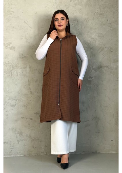 Kadın Kapitone Fermuarlı Uzun Yelek 7545