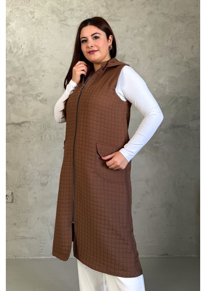 Kadın Kapitone Fermuarlı Uzun Yelek 7545 fiyatları