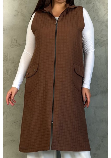 Kadın Kapitone Fermuarlı Uzun Yelek 7545 fırsatları