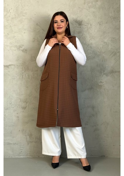 Kadın Kapitone Fermuarlı Uzun Yelek 7545 indirimleri