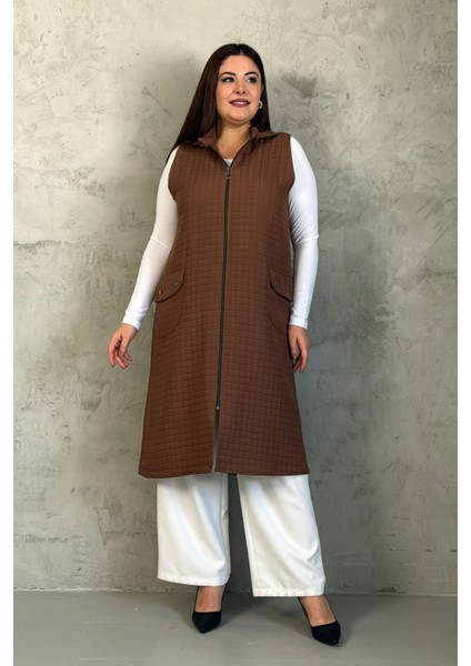 Kadın Kapitone Fermuarlı Uzun Yelek 7545