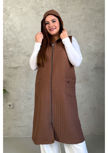 Kadın Kapitone Fermuarlı Uzun Yelek 7545