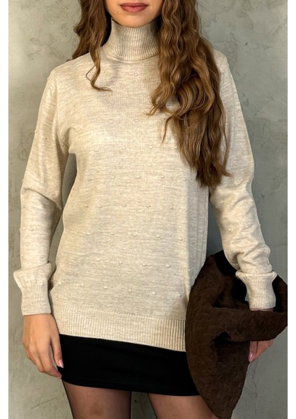 Kadın Ponpon Desenli Yarım Balıkçı Triko Kazak 5200 fırsatları