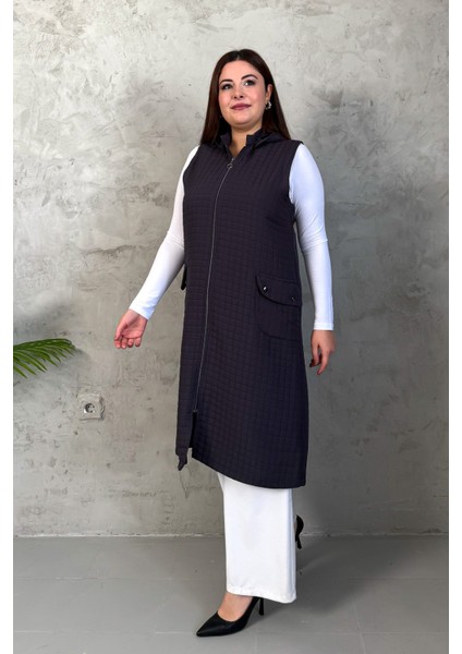 Kadın Kapitone Fermuarlı Uzun Yelek 7545 fiyatları