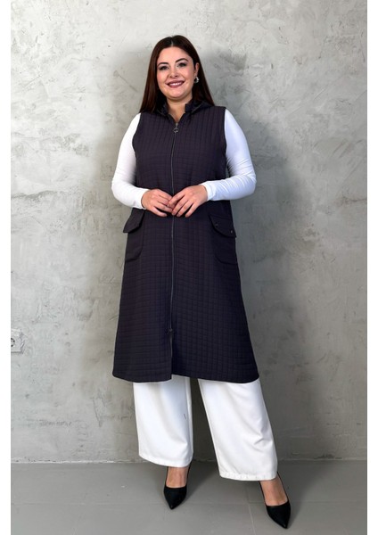 Kadın Kapitone Fermuarlı Uzun Yelek 7545