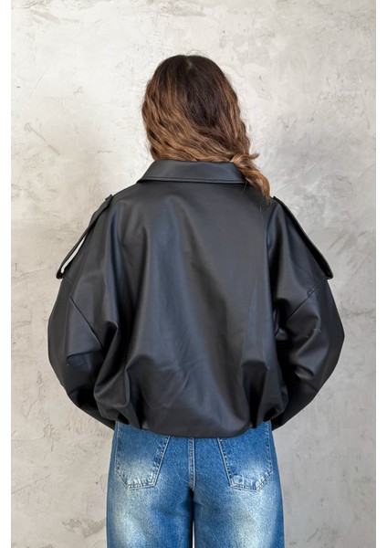 Kadın Oversıze Altı Lastikli Deri Mont 1055 modelleri