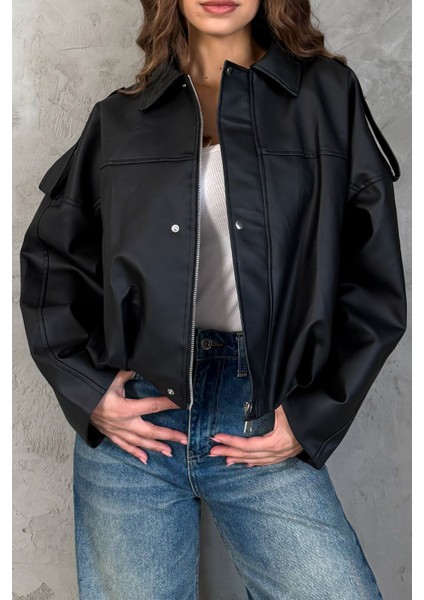 Kadın Oversıze Altı Lastikli Deri Mont 1055 fırsatları