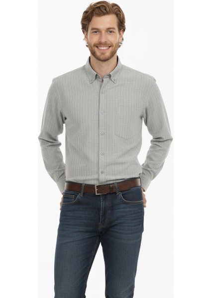 Erkek Klasik Çizgili Flamel Gömlek