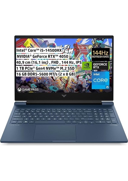 Victus Gaming Dizüstü Bilgisayar, 16,1 Inç 144 Hz Fhd Ips, Intel Core I5-14500HX, 16GB Ddr5 Ram, Nvıdıa Geforce Rtx 4050 Dlss 3, 1 Tb Ssd, Freedos, Performans Mavi, 9J207EA