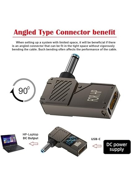 USB C - Dc Adaptörü, USB C Dişi - Dc (4,5 x 3,0 Mm), Hp Pd Jak Konnektörü 100 W, Güç Göstergesi ile Dizüstü Bilgisayar Hızlı Şarj fiyatları