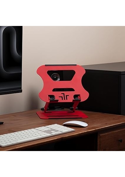 Laptop Standı Çelik Laptop Standı Bilgisayar Yükseltici Ergonomik Stand Tüm Boyutlarda Notebooklara Uygun Çelik Notebook Standı (Kırmızı) fırsatları