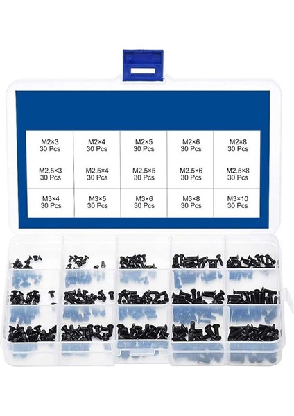 Evrensel Taşınabilir Düz Başlı Vida - 450 Adet, M2, M2.5, M3, Dizüstü Bilgisayar Onarım Kiti