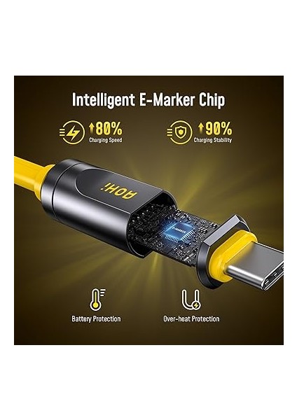 Thunderbolt 5 USB 4 2.0 Kablosu Için 80 Gb/s 3.3ft 120GBPS'YE Kadar Bant Genişliği Arttırma Çift 8k/4k Ekran 240W Pd 3.1 Hızlı Şarj Gelecek Adonis Mac Mini M4 Pro MacBook PRO16 Iphone, Sarı indirimleri