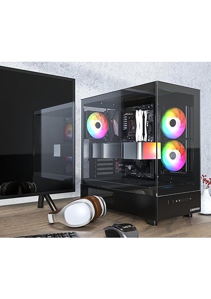 Xr, Atx Mid-Tower Pc Oyun Kasası, 3 x 120MM Argb Pwm Fanlar Önceden Yüklenmiş, Tam Görünüm Çift Temperli Cam Panel, Ahşap Tahıl Tasarım G/ç Arabirimi, 4090 Gpu'ları Destekleyin, 360MM Radyatör fiyatları