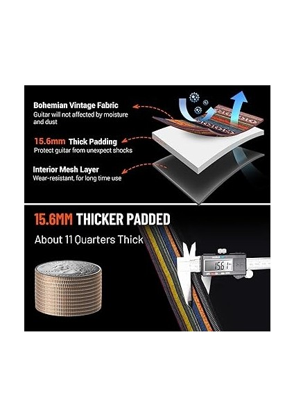 CY0186 Bohemian 15.6mm Gig Bag Dolgulu Su Geçirmez Gitar Çantası modelleri