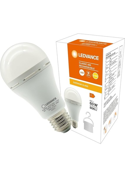 Şarjlı LED Lamba Sarı Işık 8W E27