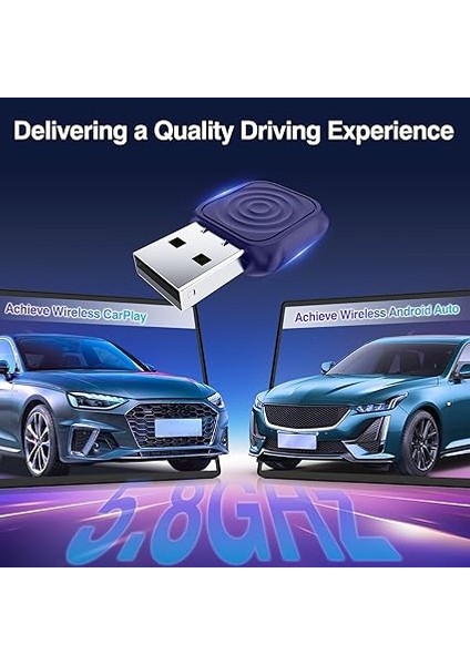 iPhone Için Mini Ultra Carplay Kablosuz Adaptör, Kablosuz Android Otomatik Adaptör, Kablolu Kablosuz Carplay ve Android Auto, Tak ve Çalıştır Kurulumu, 2016+ Otomobillerle Uyumlu modelleri