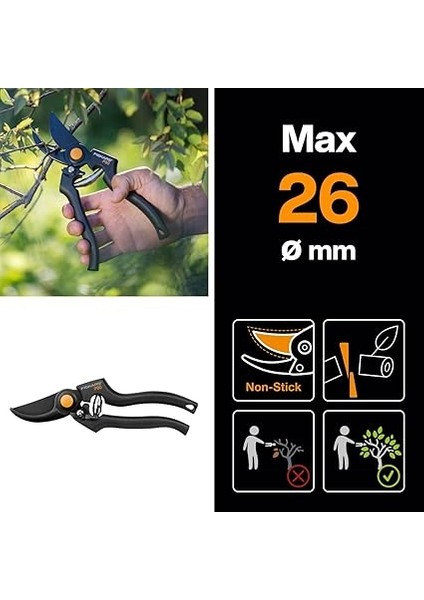 Bypass Bıçaklı Budama Makası, Kesme Çapı: 2,6 Cm, Yapışmaz Kaplamalı Yüksek Kaliteli Çelik Bıçaklar, Uzunluk: 22,5 Cm, Siyah/turuncu, Pro, P90, 1001530 fiyatları