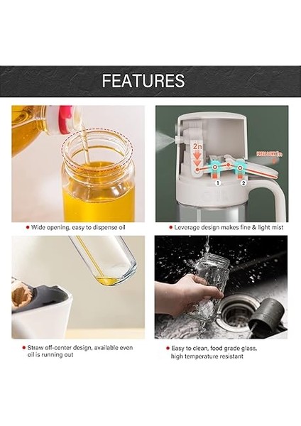 Yemek Pişirmek Için 8.5oz Yağ Püskürtme Şişesi, Zeytinyağı Püskürtücü Bay, 250ML Cam Zeytinyağı Sprey Şişesi, Hava Fritözü Için Yağ Püskürtücü, Kanola Yağı Püskürtücü, Salata Yapımı, Pişirme, fırsatları