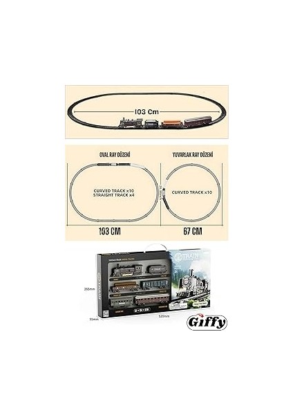 Parça Sesli ve Işıklı Eski Model Tren Seti Vagonlu Tren Işıklı 103 cm Tren modelleri