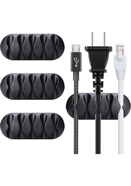 3 Adet Kablo Tutucu Seti – Her Biri 5 Kablo Kapasiteli | Yapışkanlı Kablo Klipsi, Masa Üstü Kablo Düzenleyici, Ofis &amp; Ev Için Kablo Yönetimi | Siyah Renk