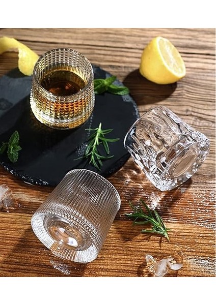 Kristal Viski Bardağı, 142 Ml, 3 Döndürülebilir Eski Moda Bardaktan Oluşan Set, Bourbon, Scotch, Kokteyl, Konyak, Tekila, Bar Bardakları, Şeffaf modelleri