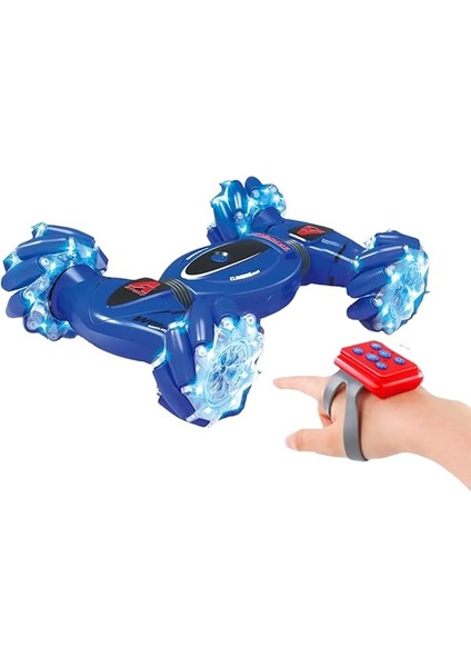 Kontrol ve Bilek Kumandalı Çift Kontrollü Şarjlı LED Işıklı Sesli ve Müzikli Drift Atan Akrobat Araba (Mavi)
