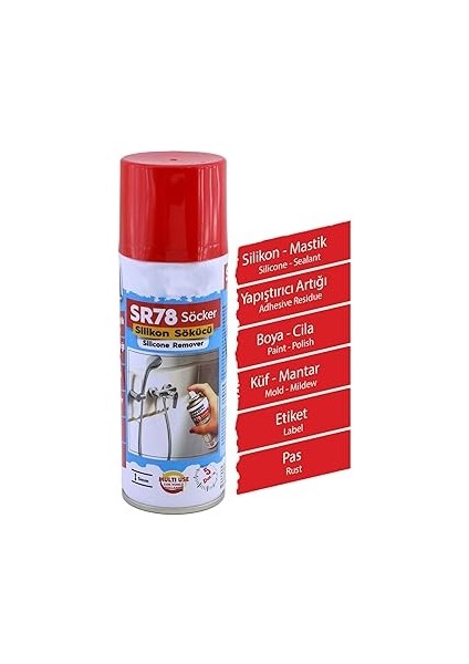 SR78 Silikon Sökücü Yapışkan Etiket Temizleyici Boya Küf Mantar Pas Temizleyici Sprey 200 ml fiyatları