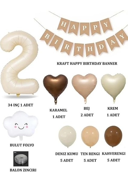 Winky 2 Yaş Retro Doğum Günü Seti; Krem Rakam Folyo, Banner, Kalp Folyo Balon Zincir Seti 2 fiyatları