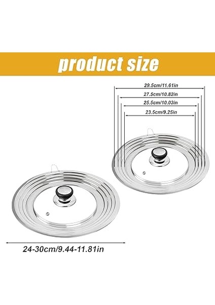 Tavalar Için Evrensel Kapak, 24 cm – 30 cm Tencereler Için Cam Kapak, Paslanmaz Çelik Kenarlı ve Buhar Delikli, Evrensel Kapak, Tava, Wok, Buharlı Pişirici Için, Gümüş fiyatları