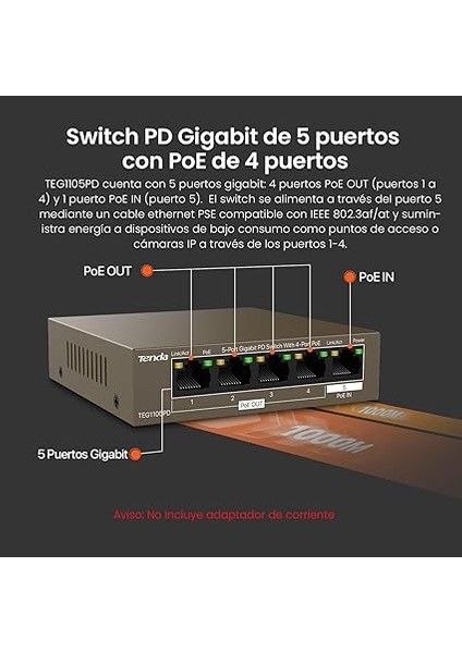 5 Port Poe Anahtarı, Güç Kaynağı Olmaz, Gigabit Poe Powered Switch (1 Poe In &amp; 4 Poe Out, Tak ve Çalıştır Poe Pd Switch, Fansız, Metal Gövde) (TEG1105PD) fiyatları