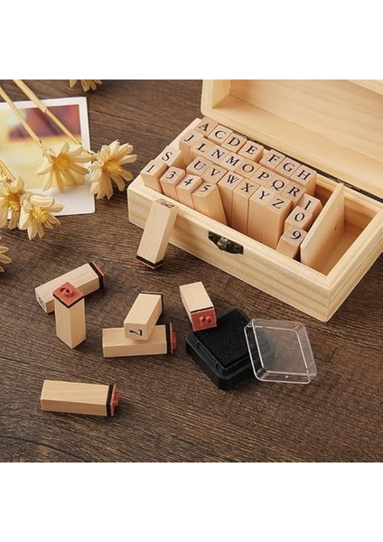 Damga Mühür Seti-38 Adet Retro Ahşap Mühür-Damga Seti- A-Z-0-9 Scrapbooking modelleri