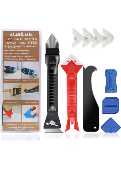 Sızdırmazlık Maddesi Çıkarıcı, Silikon Sökücü Alet Seti, Silikon Derzlerin Çıkarılması ve Yenilenmesi, Profesyonel Dolgu Maddesi, Işleme Seti, Derz Kazıyıcı, Derz Düzleştirici, Silikon Çektirme Dahil