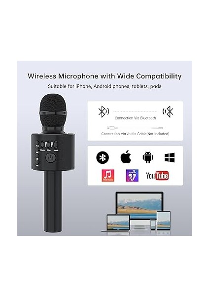 Kablosuz Karaoke Mikrofonu, Çocuklar Için, Siyah fiyatları