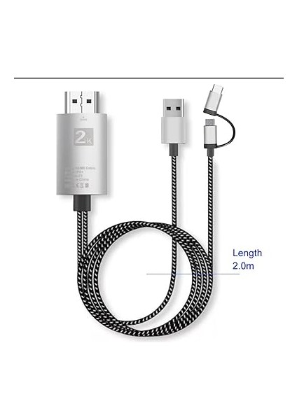 HDMI Dönüştürücü Kablo, 1080P Hd Görüntü, 8 Kanal Dijital Ses, 2 Metre, Akıllı Şarj Özellikli fiyatları