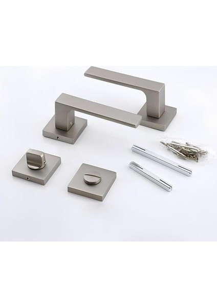 Inox Wc-Banyo Kapı Kolu Kare Rozetli Sağa Sola Uygun Iç Dış Kapısı Kilitlenebilir 1 Takım