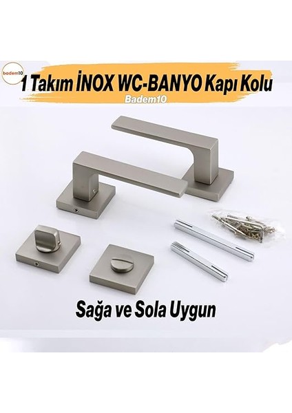 Inox Wc-Banyo Kapı Kolu Kare Rozetli Sağa Sola Uygun Iç Dış Kapısı Kilitlenebilir 1 Takım modelleri