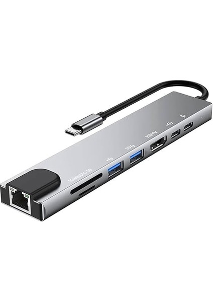 Pro Air Için USB Type-C Hub Dönüştürücü 8 In 1 Çoklayıcı - Hdmı, 2 Adet USB 3.0, 2 Adet USB C, Sd/microsd, Ethernet - Çevirici 8li Port USB C Adaptör Bağlantı Noktası Ara Kablo fiyatları